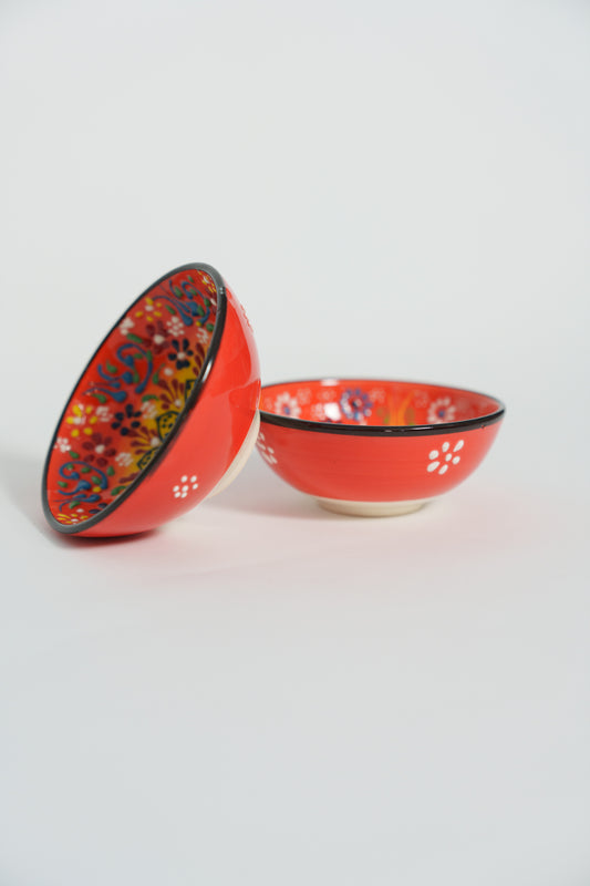 Bright hand painted ceramic red bowls home decor 