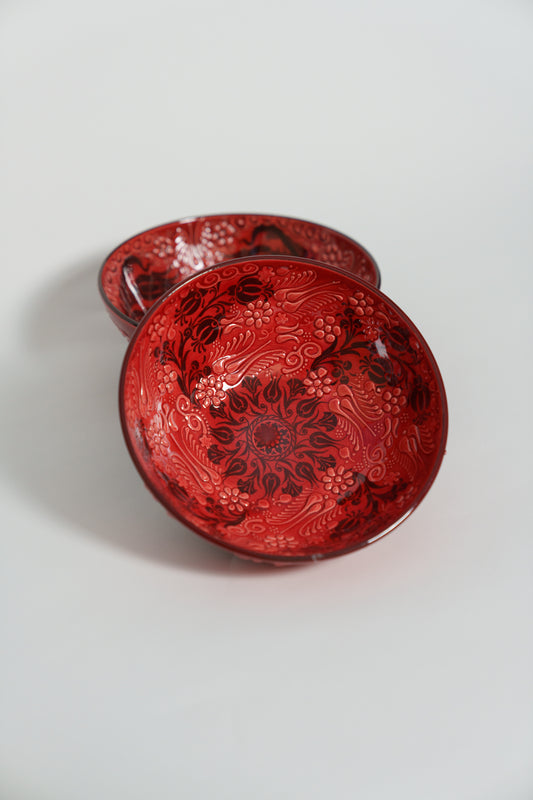 red ceramic bowl handcrafted home decor 